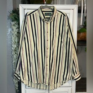 Vintage American Eagle Button Down Shirt Large Cream Navy Burgundy Pinstripe